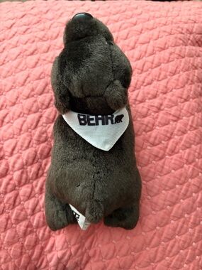 Dark Brown Plush Dog Stuffed Animal with Logo Bandana